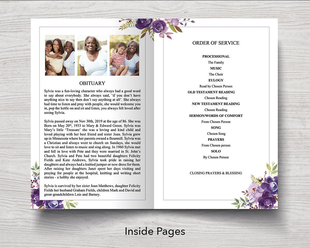 4 Page Peonies Photo Collage Funeral Program Template – Funeral
