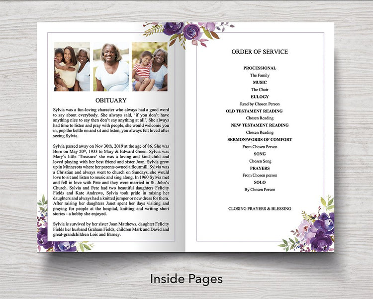 4 Page Peonies Photo Collage Funeral Program Template – Funeral Templates