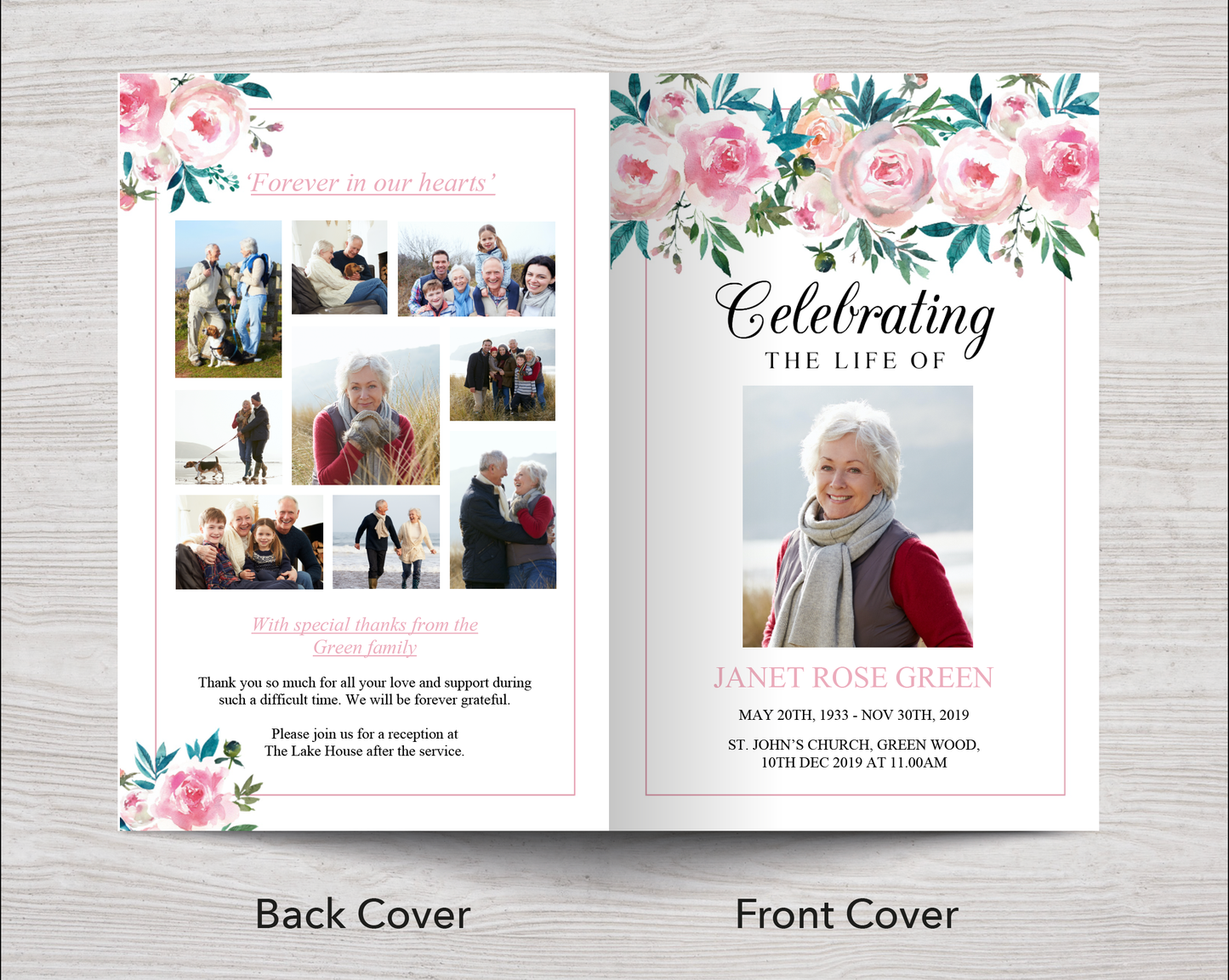 4 Page Peony Pink Funeral Program Template