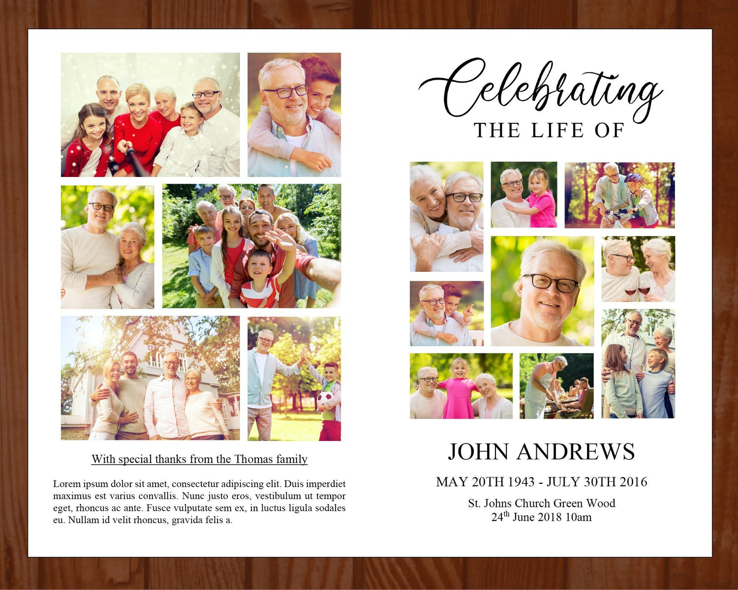4 Page Photo Collage Funeral Program Template