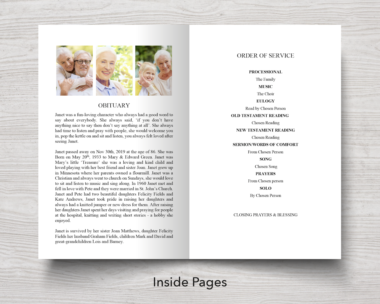 4 Page Photos Funeral Program Template