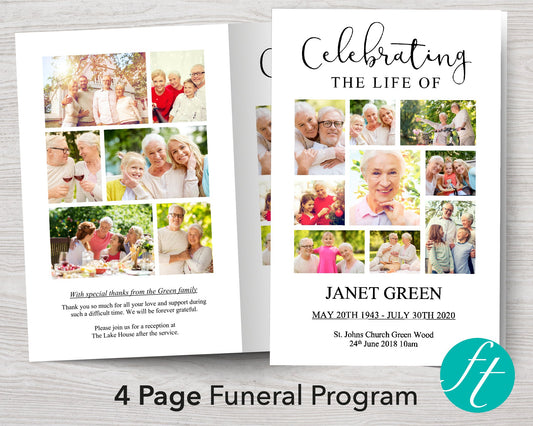 4 Page Photos Funeral Program Template