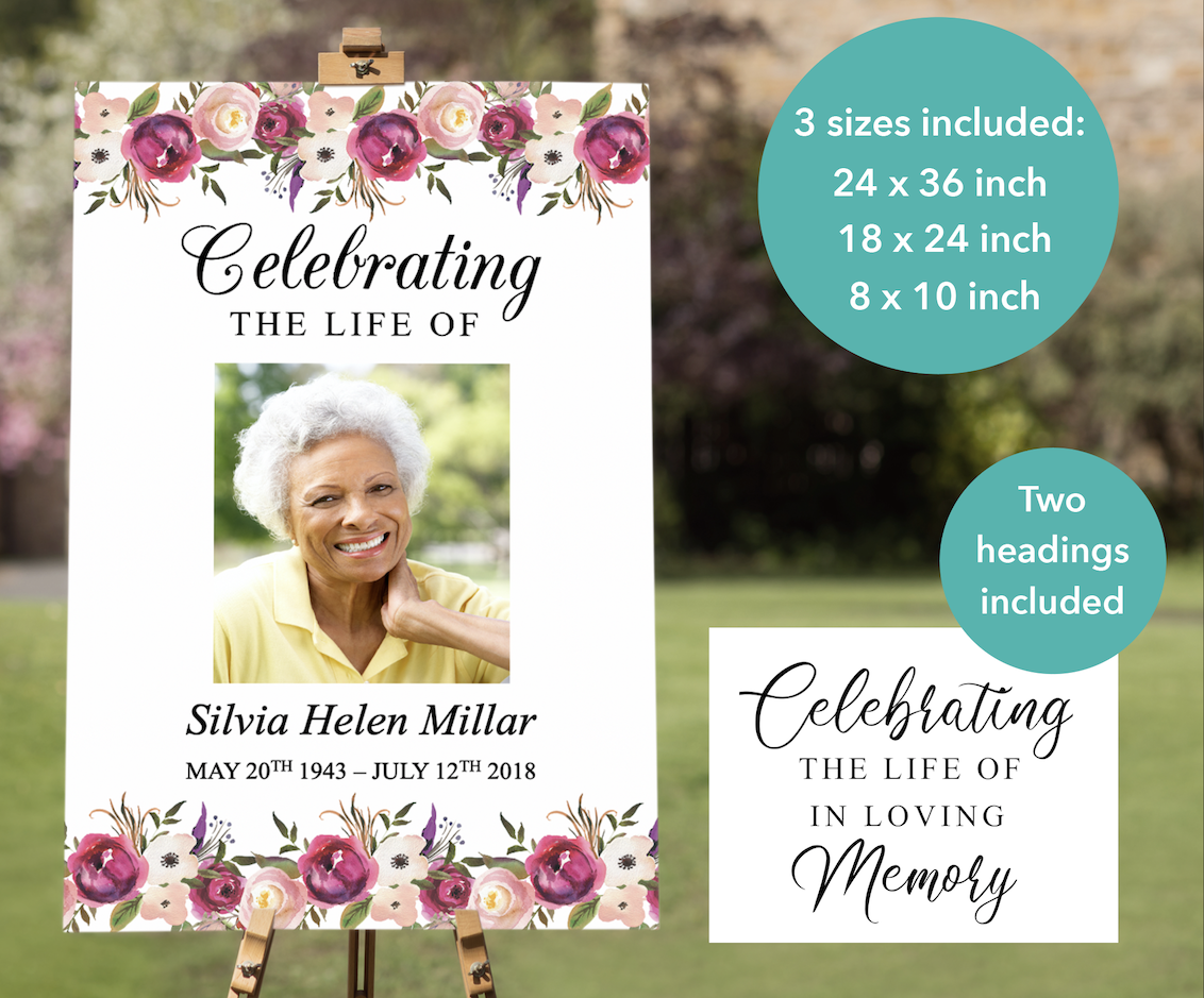 4 Page Pink Bloom Funeral Program + Sign, Slide Show & Bookmark