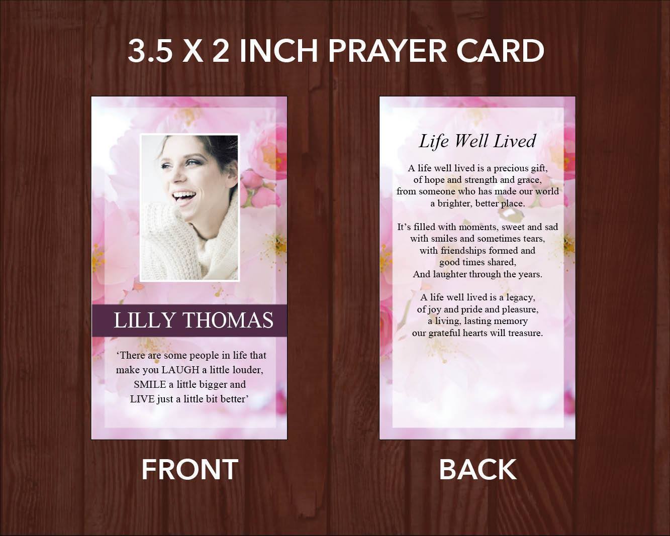 4 Page Pink Blossom Funeral Program Template + Prayer Card