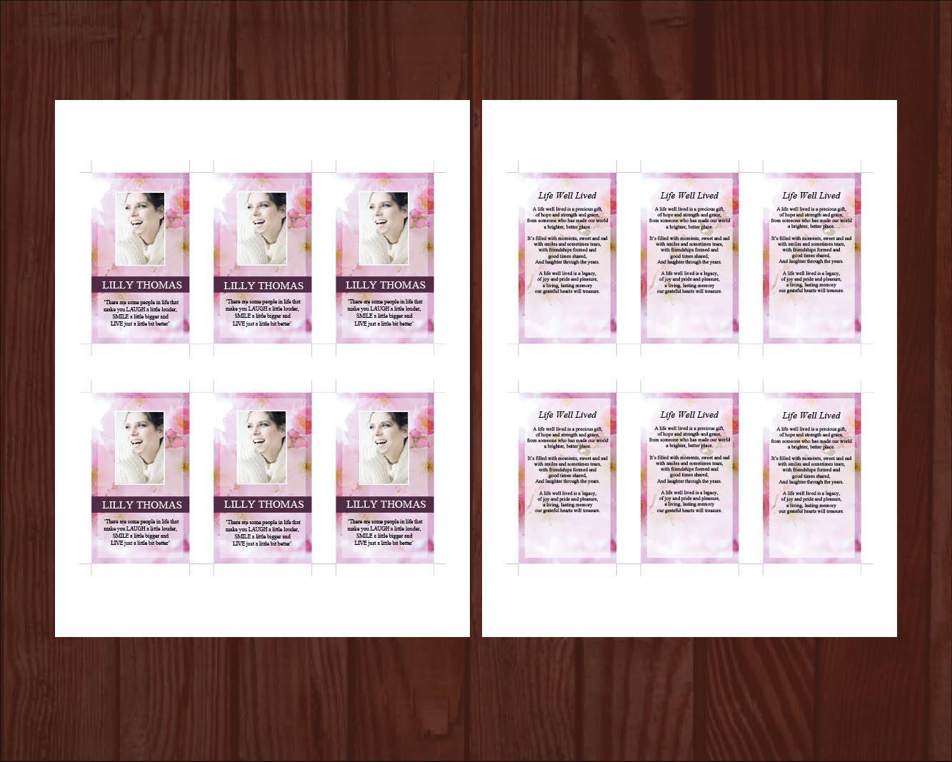 4 Page Pink Blossom Funeral Program Template + Prayer Card