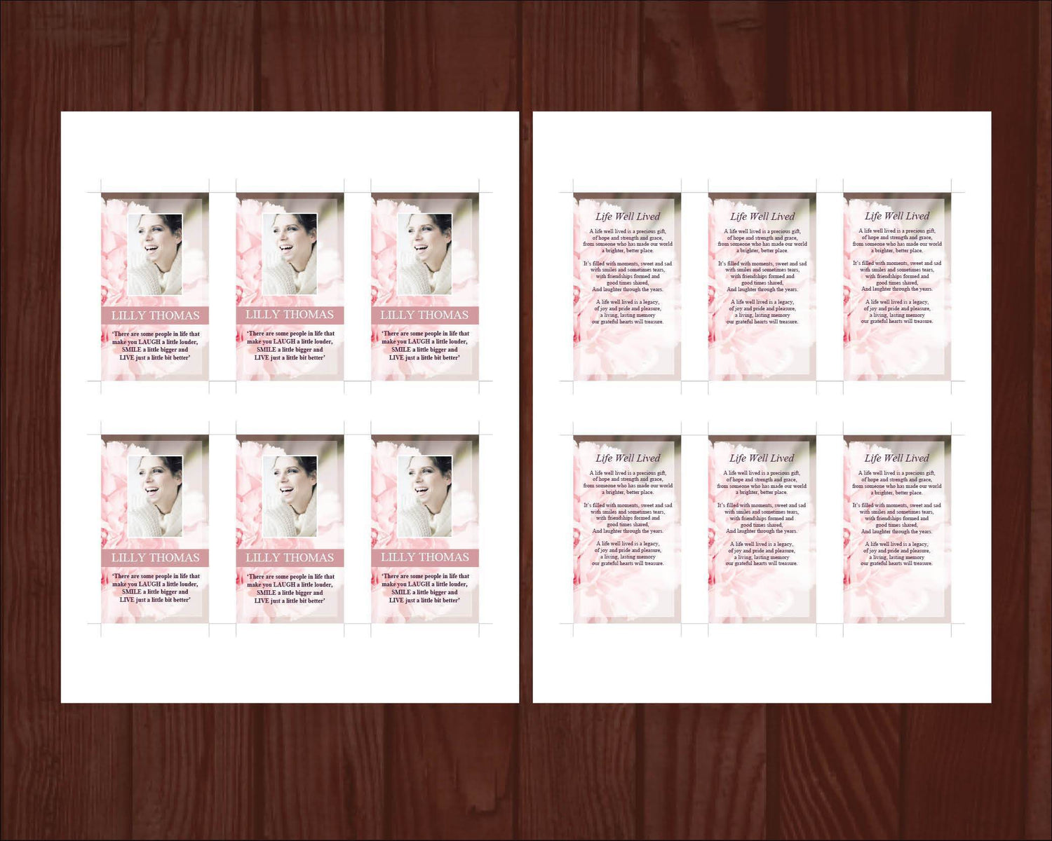 4 Page Pink Carnations Funeral Program Template + Prayer Card