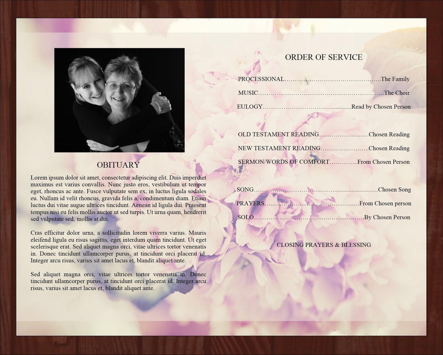 4 Page Pink Petals Funeral Program Template