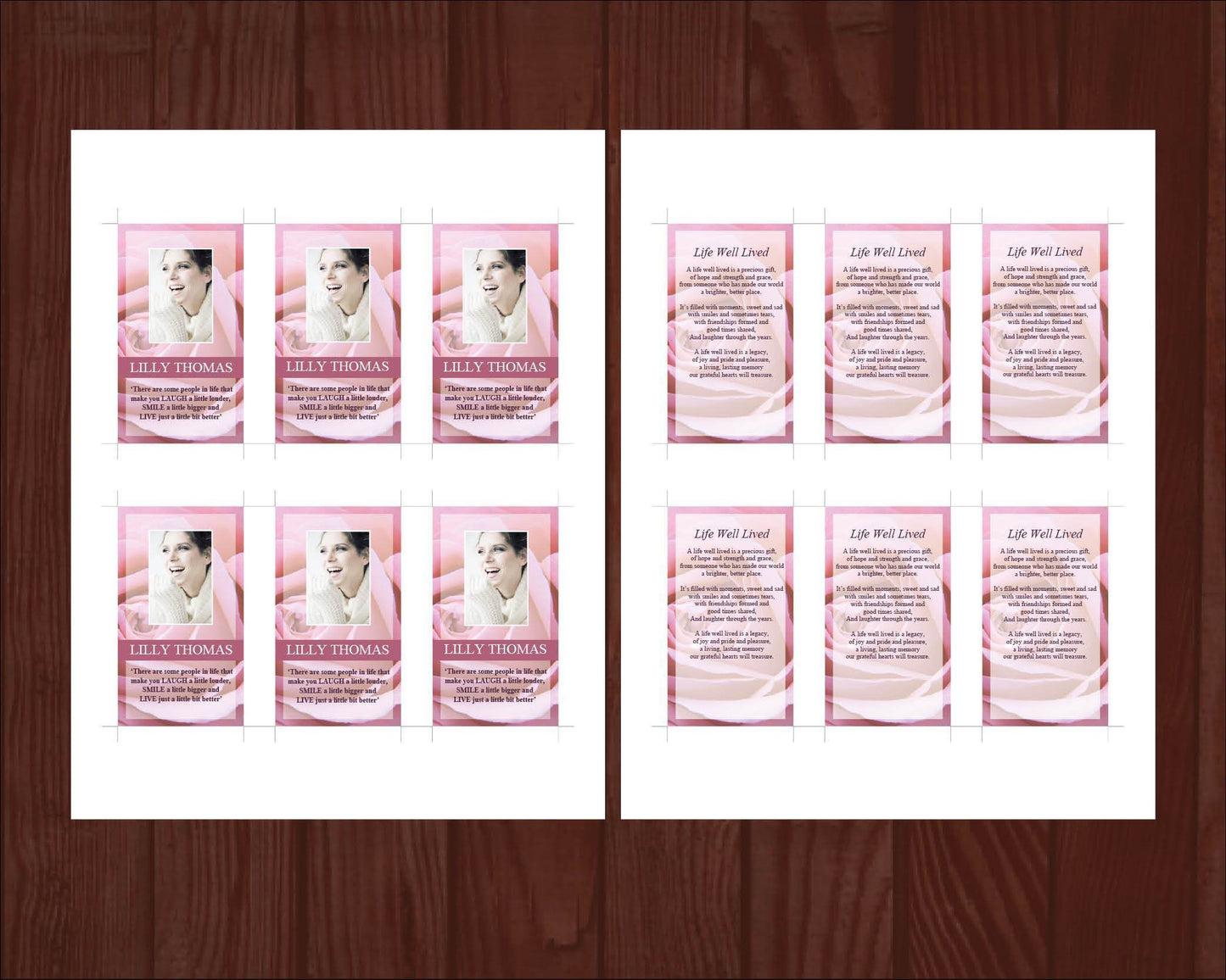 4 Page Pink Rose Funeral Program Template + Prayer Card