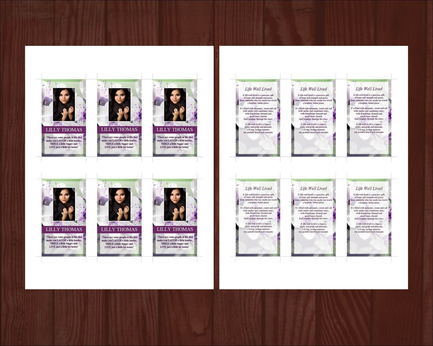 4 Page Purple Blossom Funeral Program Template + Prayer Card