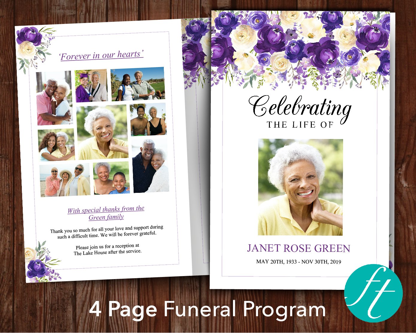 4 Page Purple Posy Funeral Program Template – Funeral Templates