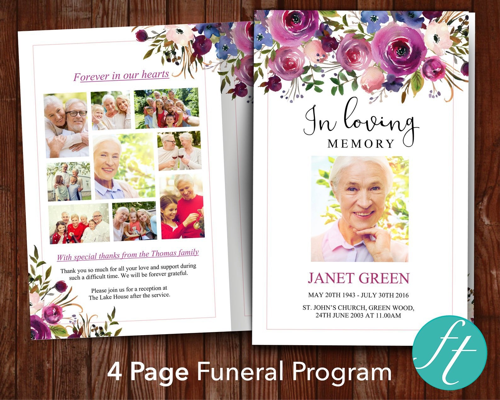 4 Page Purple Roses Funeral Program Template – Funeral Templates