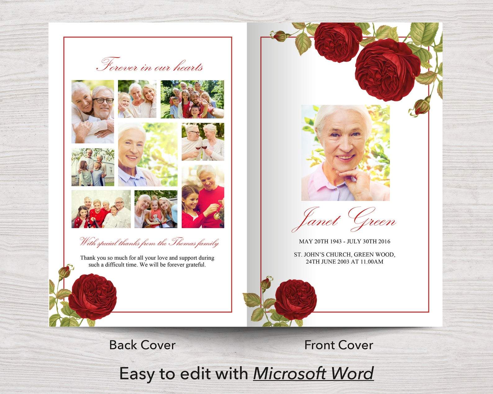 Red Rose Funeral Program Template – Funeral Templates