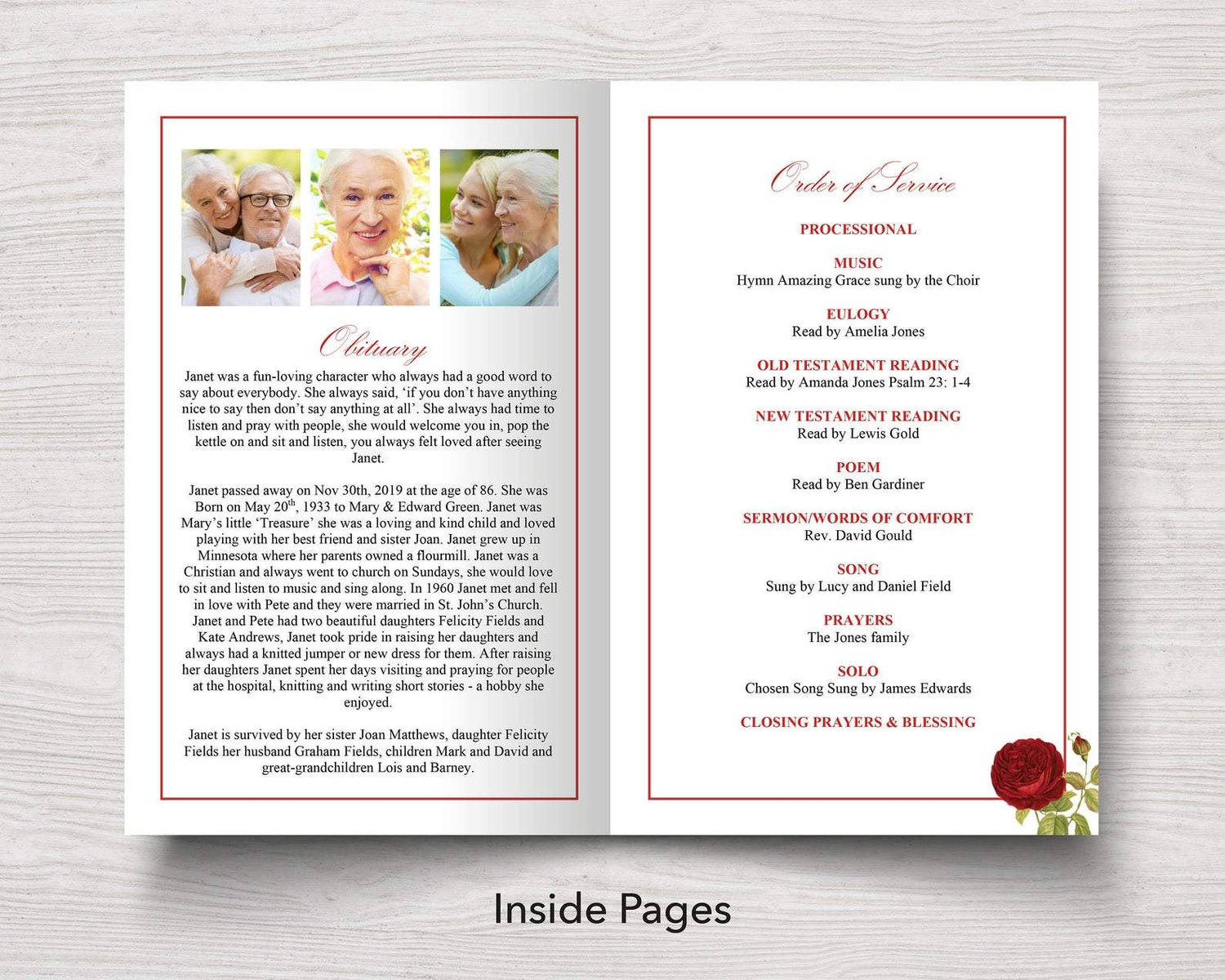 Funeral Program With Roses Red Rose Funeral Program Template – Funeral Templates