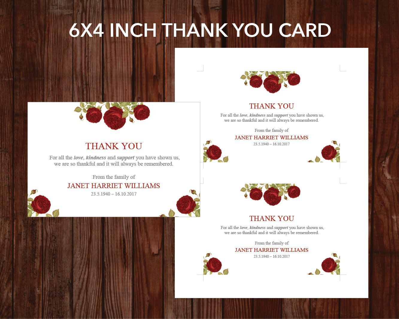 4 Page Red Rose Funeral Program Template + 4 matching Templates ...