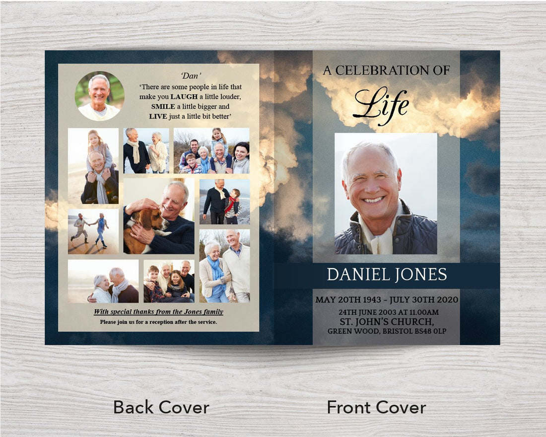 4 Page Sky Funeral Program Template (11 X 17 Inches) – Funeral Templates