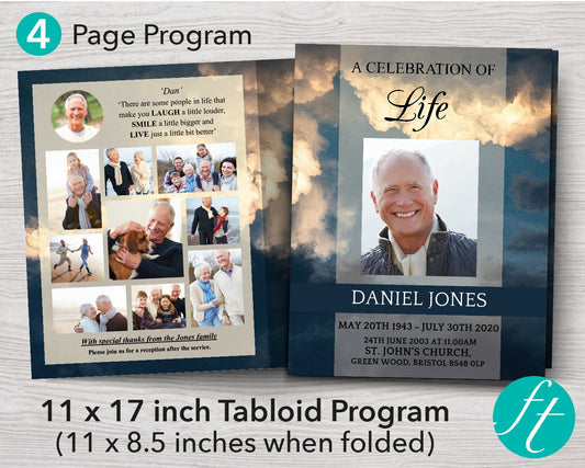 4 Page Sky Funeral Program Template (11 x 17 inches)