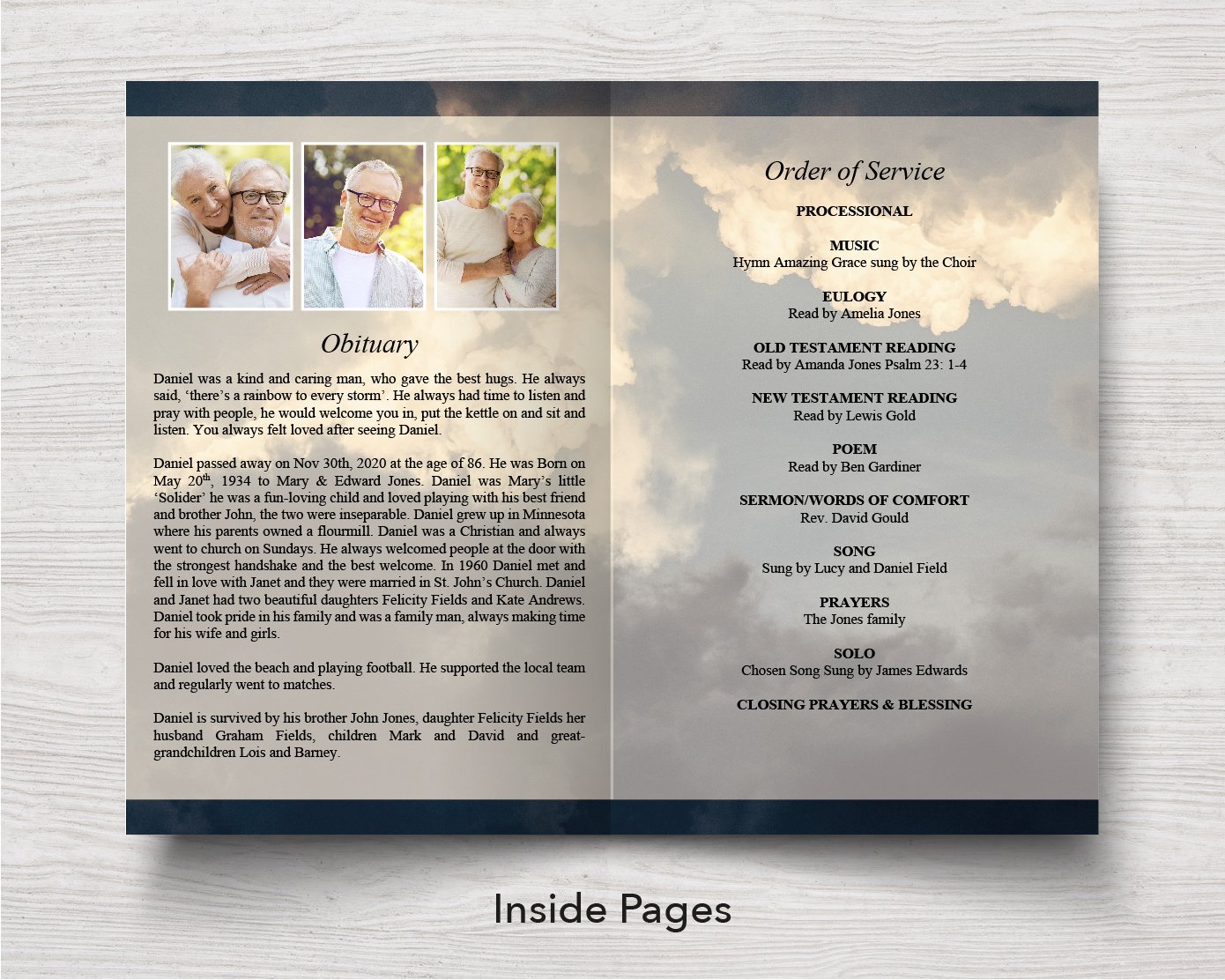 4 Page Sky Funeral Program Template