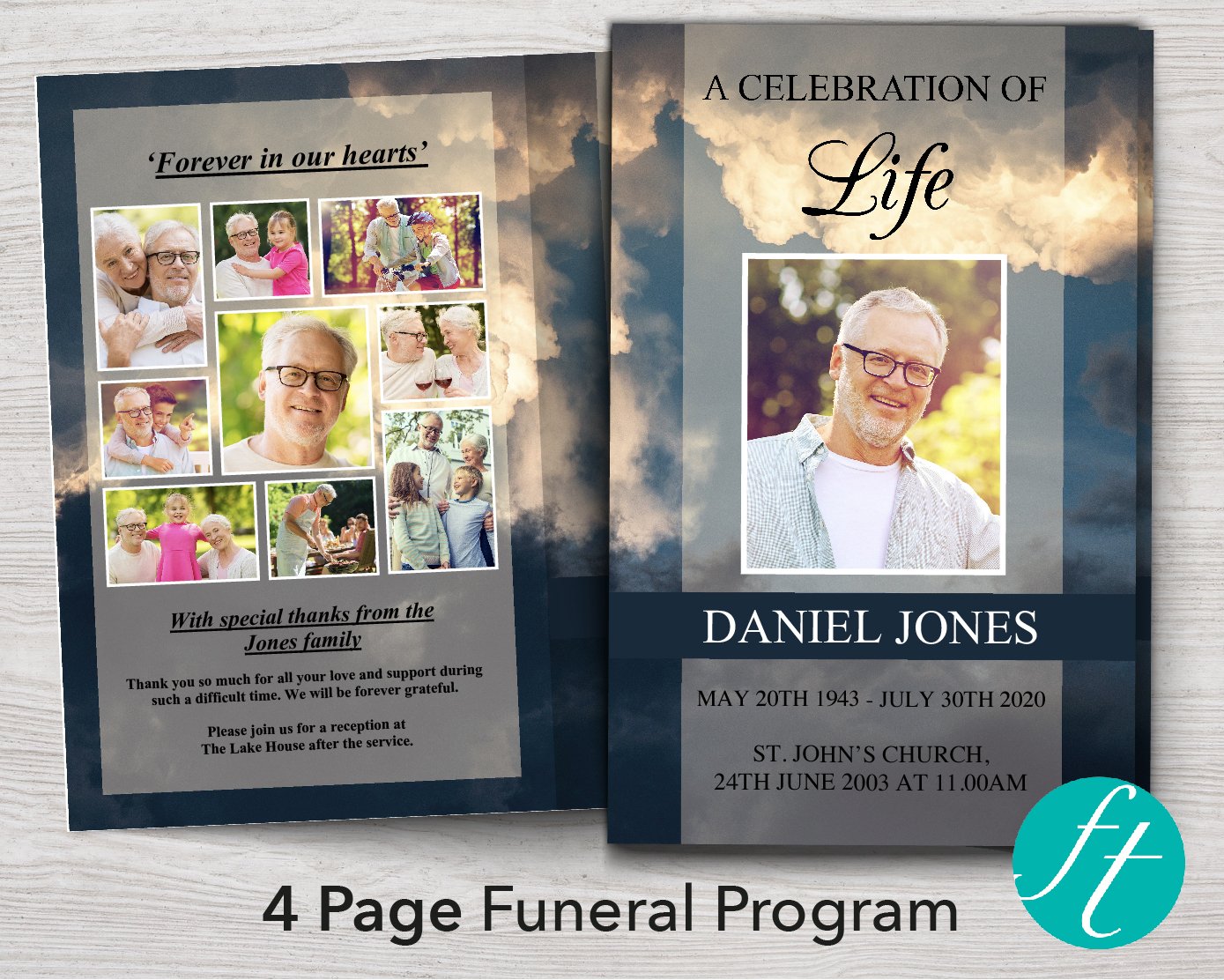 4 Page Sky Funeral Program Template