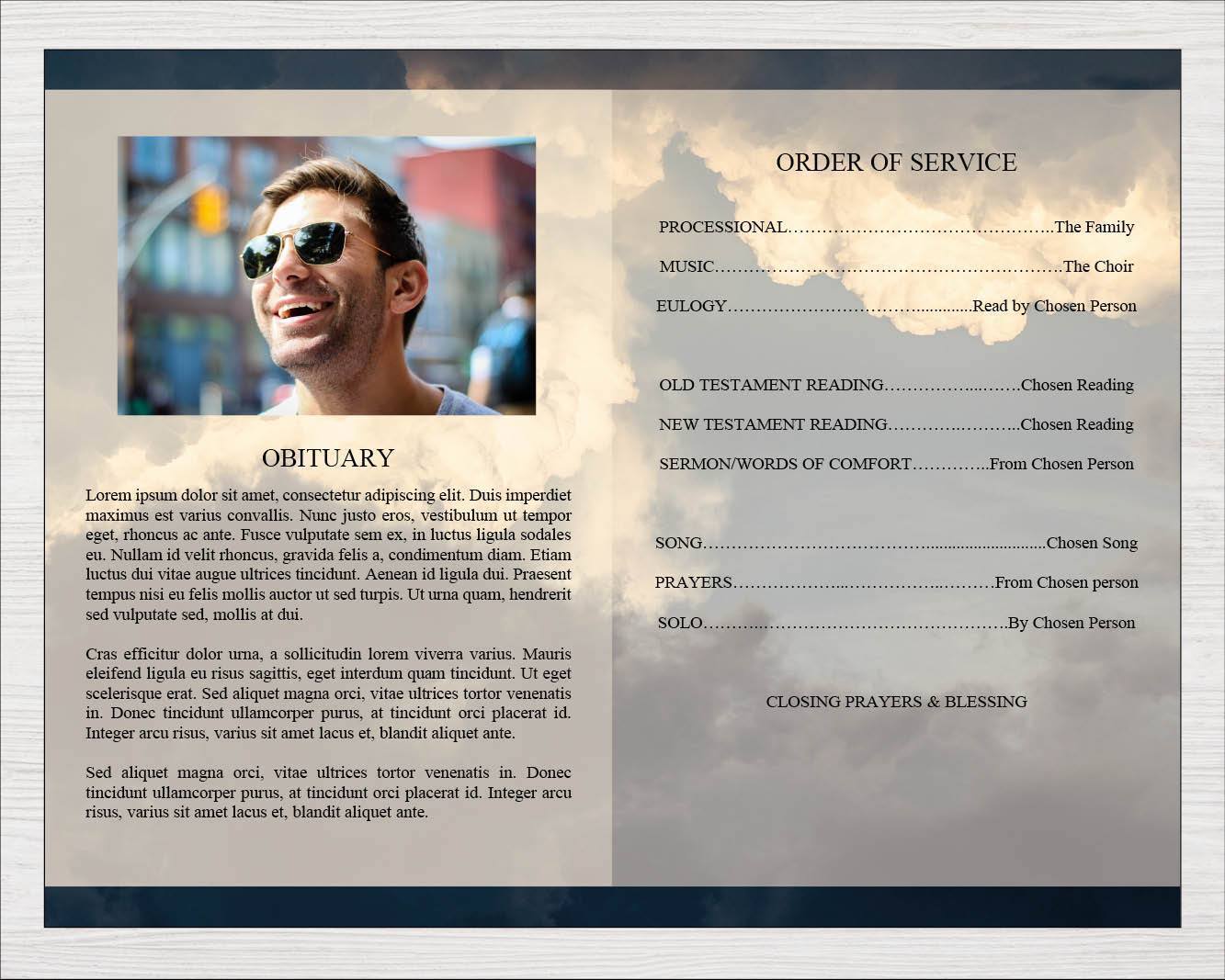 4 Page Sky Funeral Program Template + 4 matching Templates