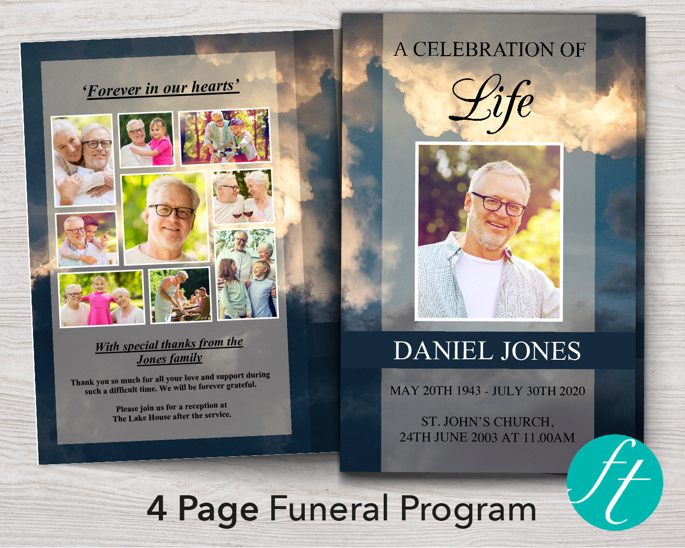 4 Page Sky Funeral Program Template (Commercial License)