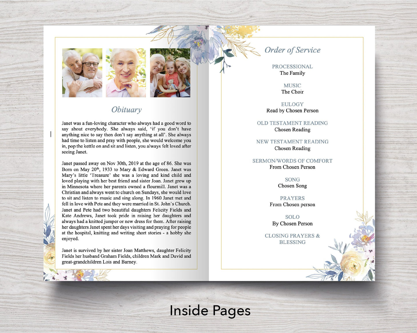 4 Page Spring Bloom Funeral Program Template