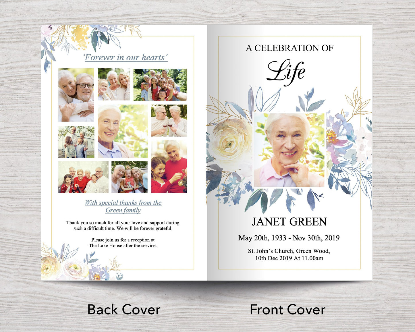 4 Page Spring Bloom Funeral Program Template