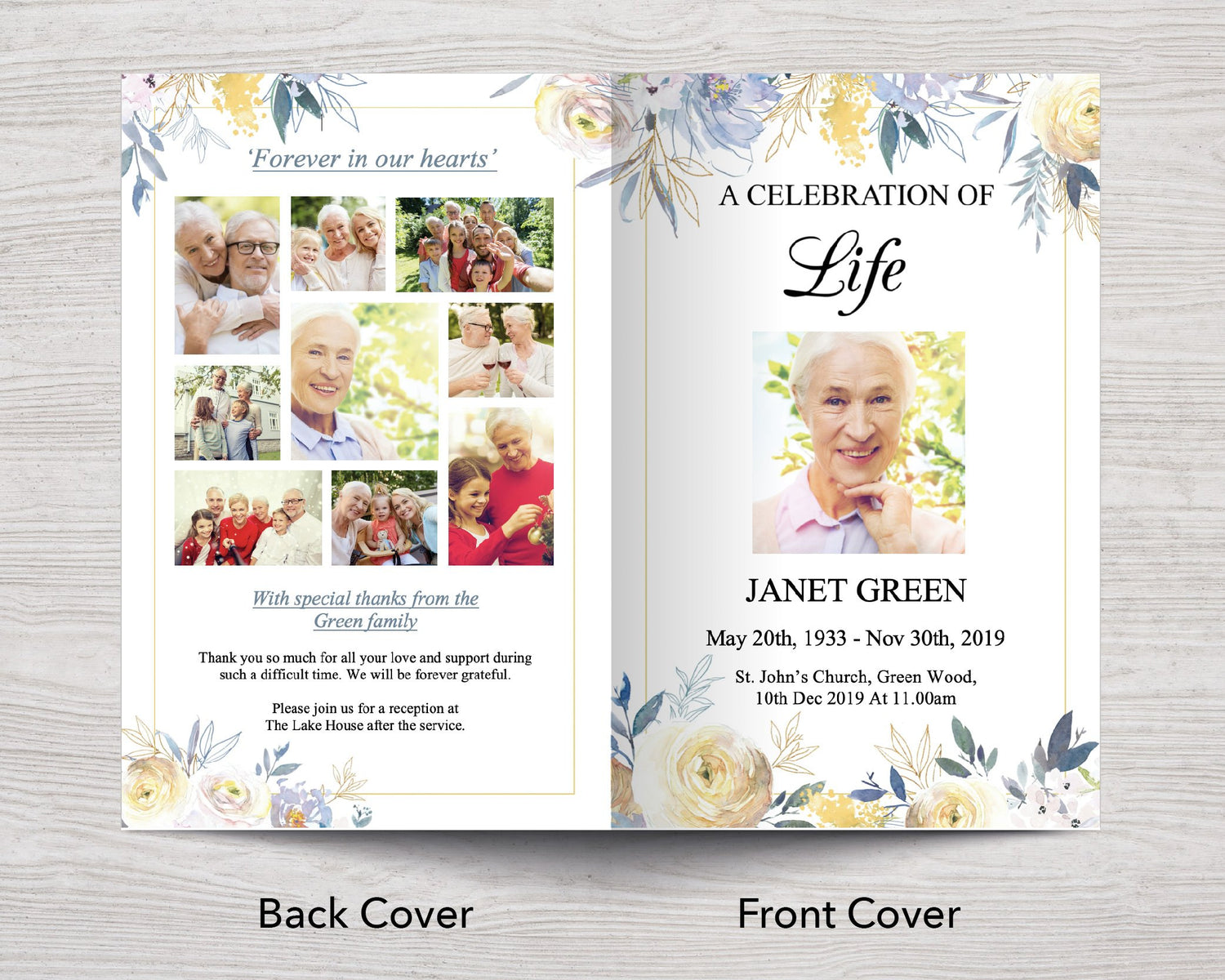 4 Page Spring Bouquet Funeral Program Template