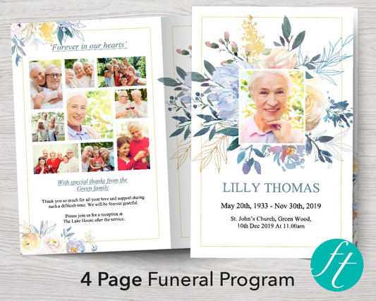 4 Page Spring Burst Funeral Program Template