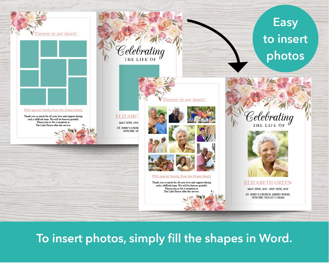 4 Page Spring Florals Funeral Program Template