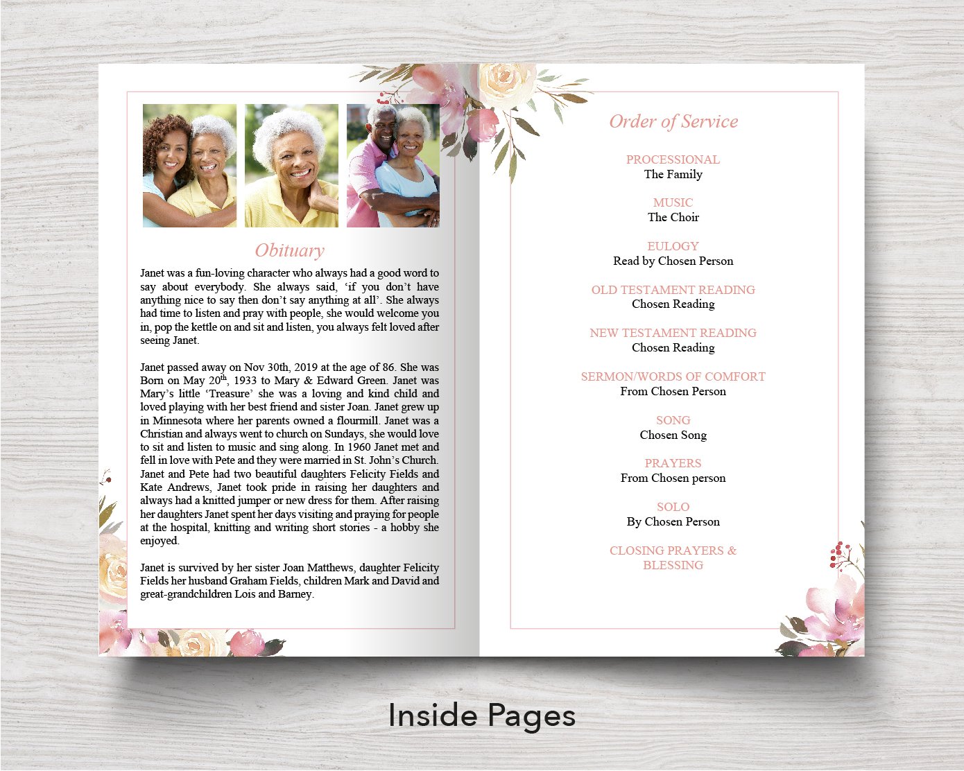 4 Page Spring Florals Funeral Program Template – Funeral Templates