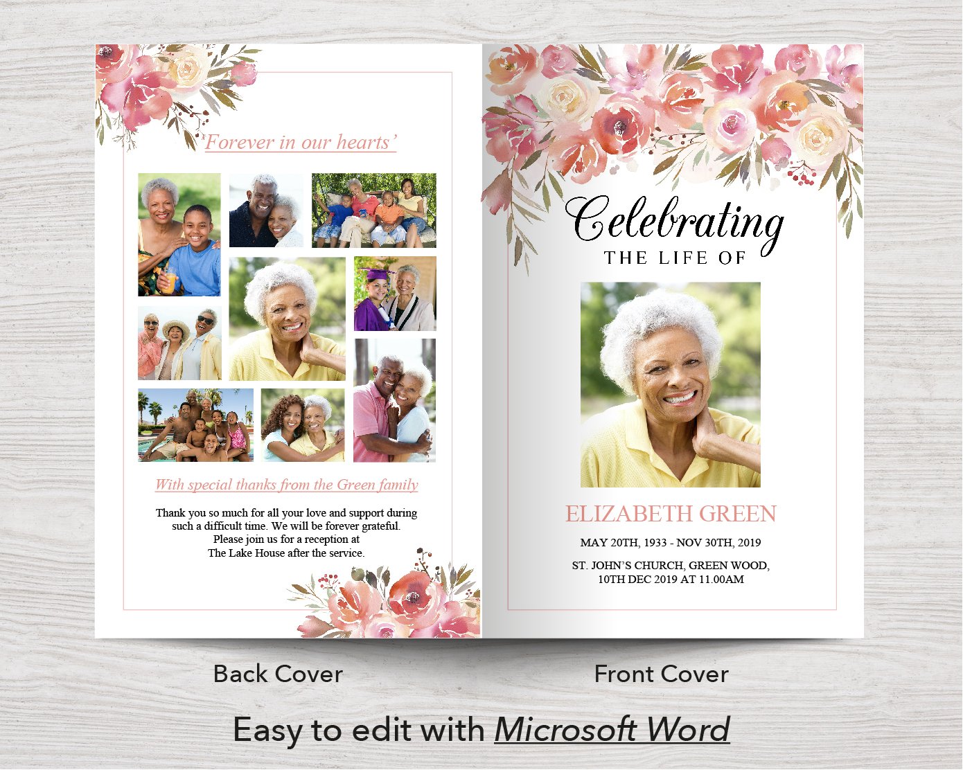 4 Page Spring Florals Funeral Program Template – Funeral Templates
