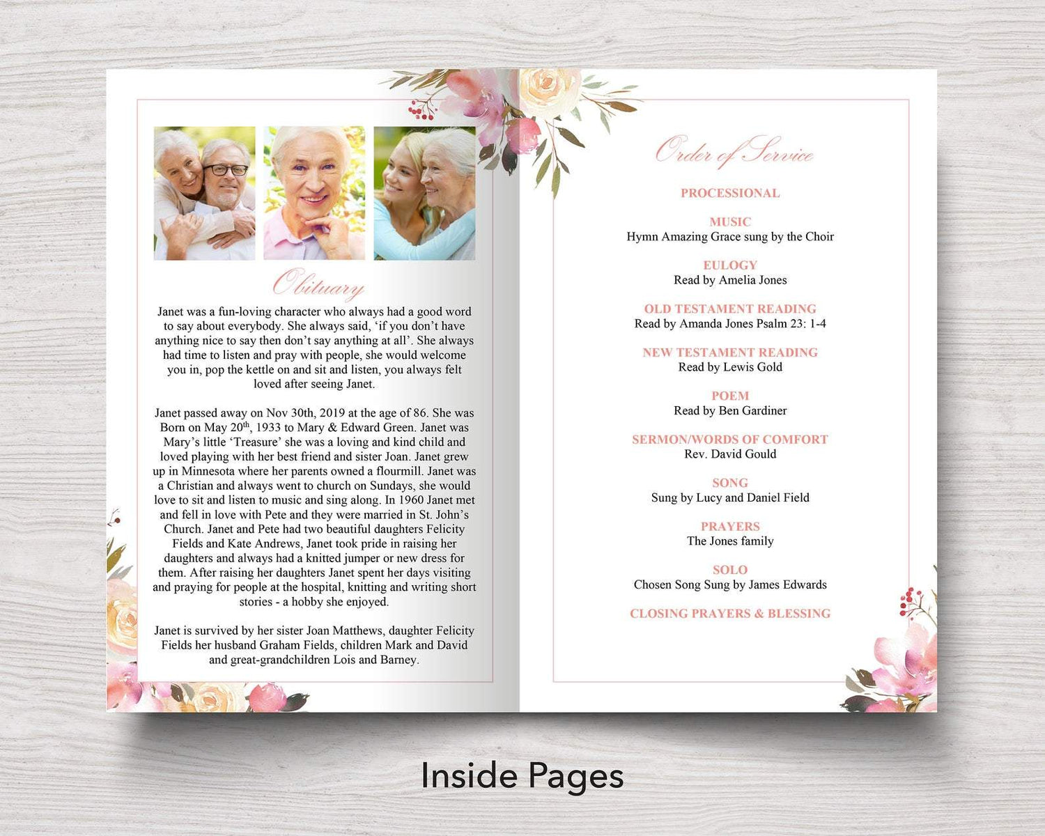 4 Page Spring Flowers Funeral Program Template – Funeral Templates