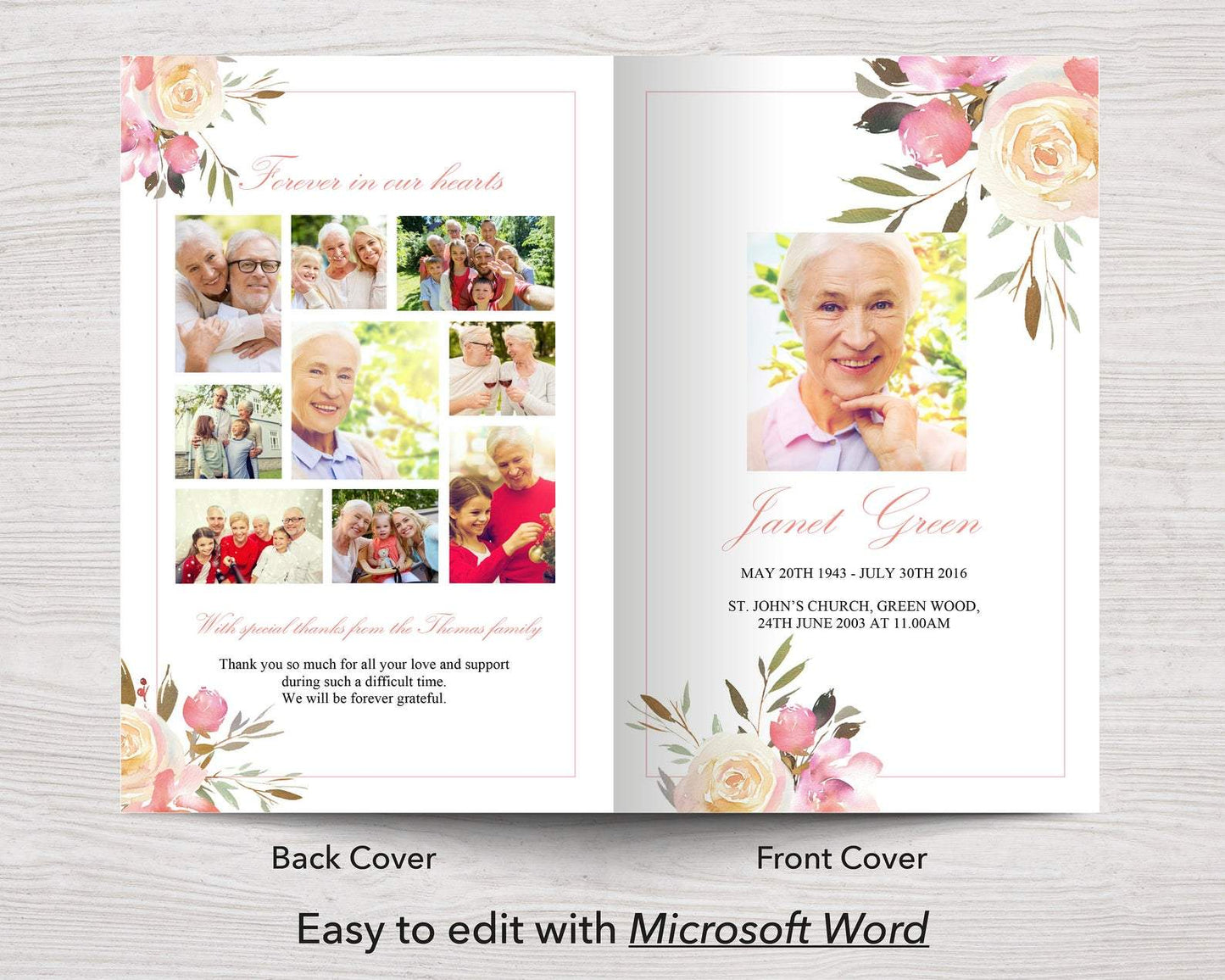 4 Page Spring Flowers Funeral Program Template