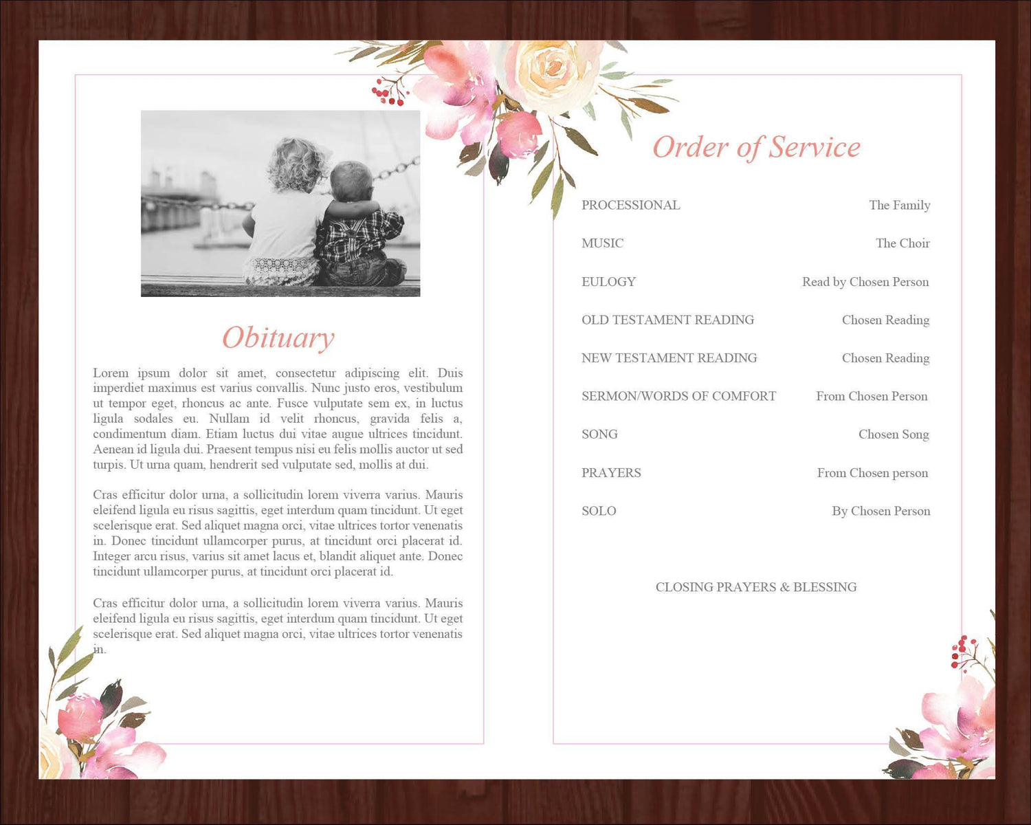 4 Page Spring Flowers Funeral Program Template + Prayer Card – Funeral ...