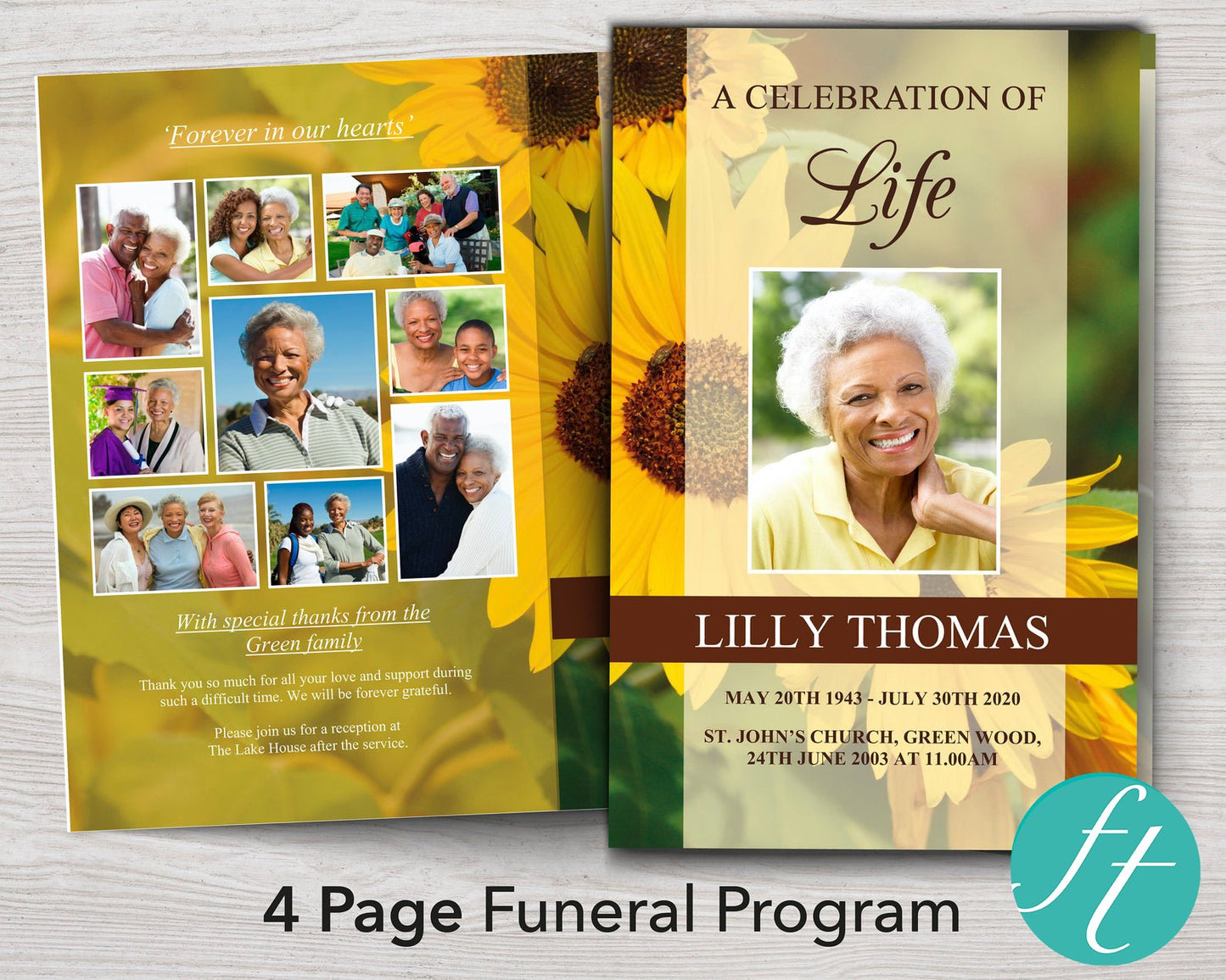 4 Page Sunflowers Funeral Program Template