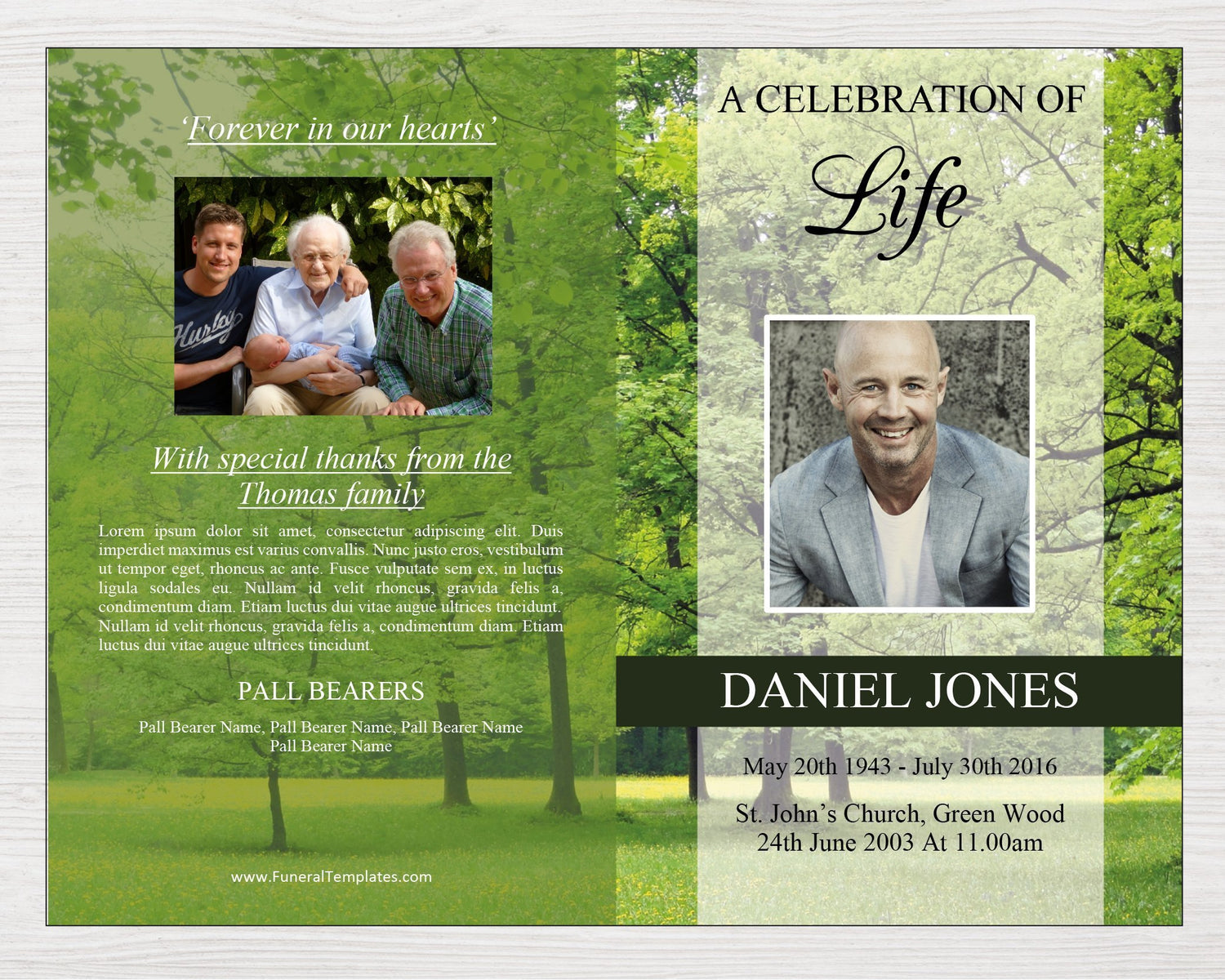 4 Page Trees Funeral Program Template