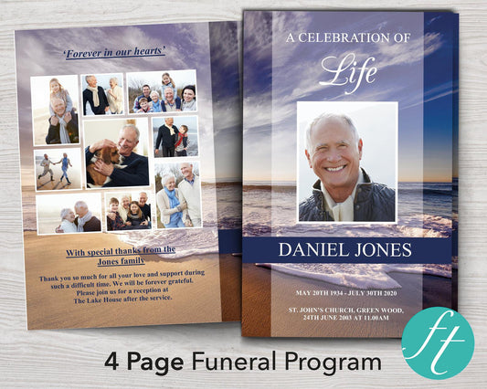 4 Page Waves Funeral Program Template