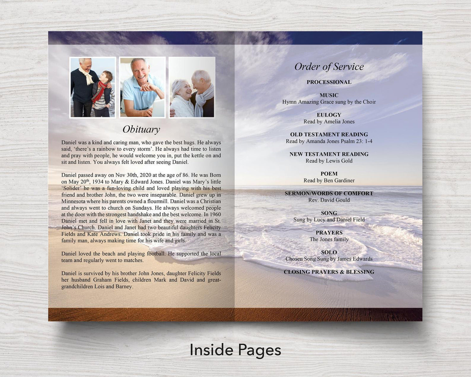 4 Page Waves Funeral Program Template