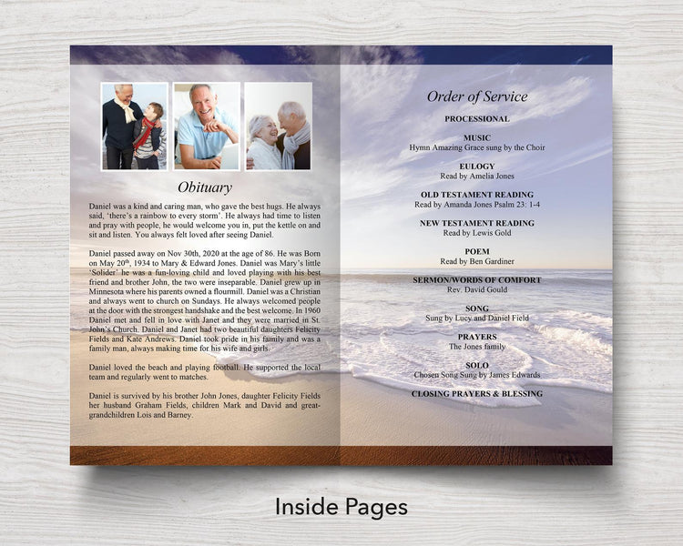 4 Page Waves Funeral Program Template – Funeral Templates