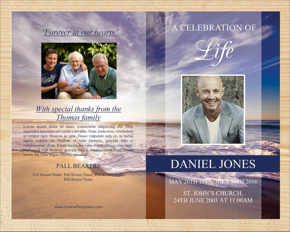 4 Page Waves Funeral Program Template + Prayer Card – Funeral Templates