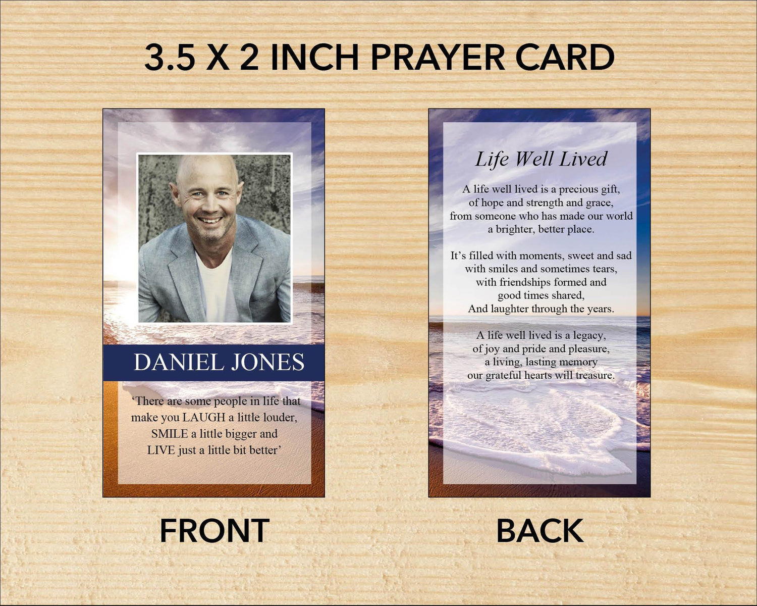 Printable Funeral prayer card with editable text and photos
