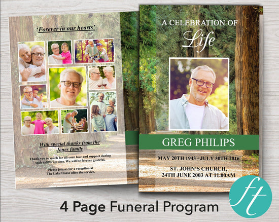 4 Page Woodland Funeral Program Template – Funeral Templates