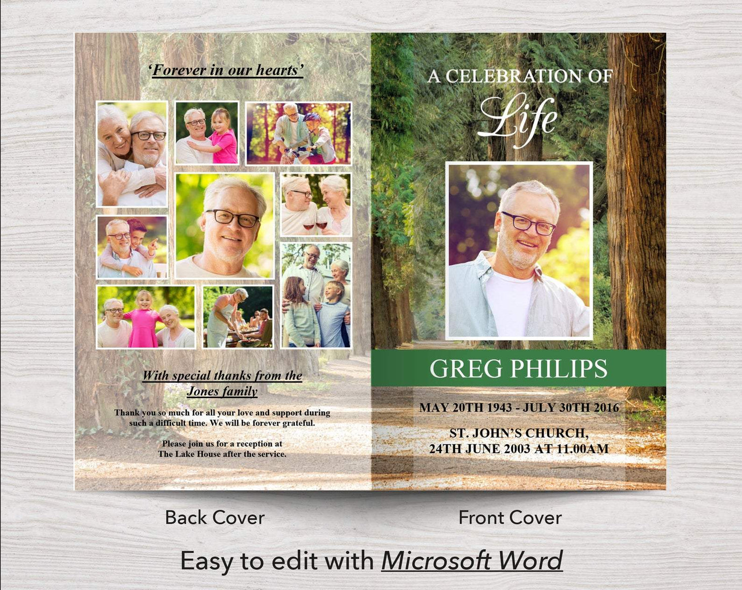 4 Page Woodland Funeral Program Template