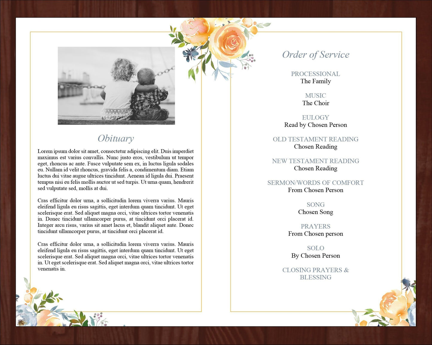 4 Page Yellow Display Funeral Program Template