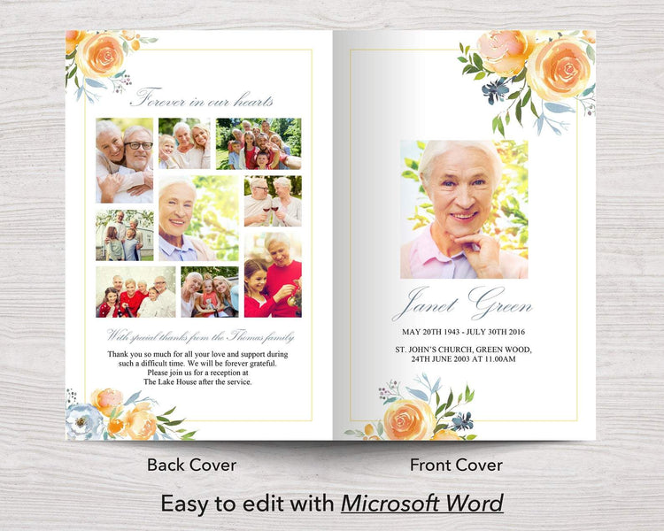 4 Page Yellow Rose Funeral Program Template – Funeral Templates