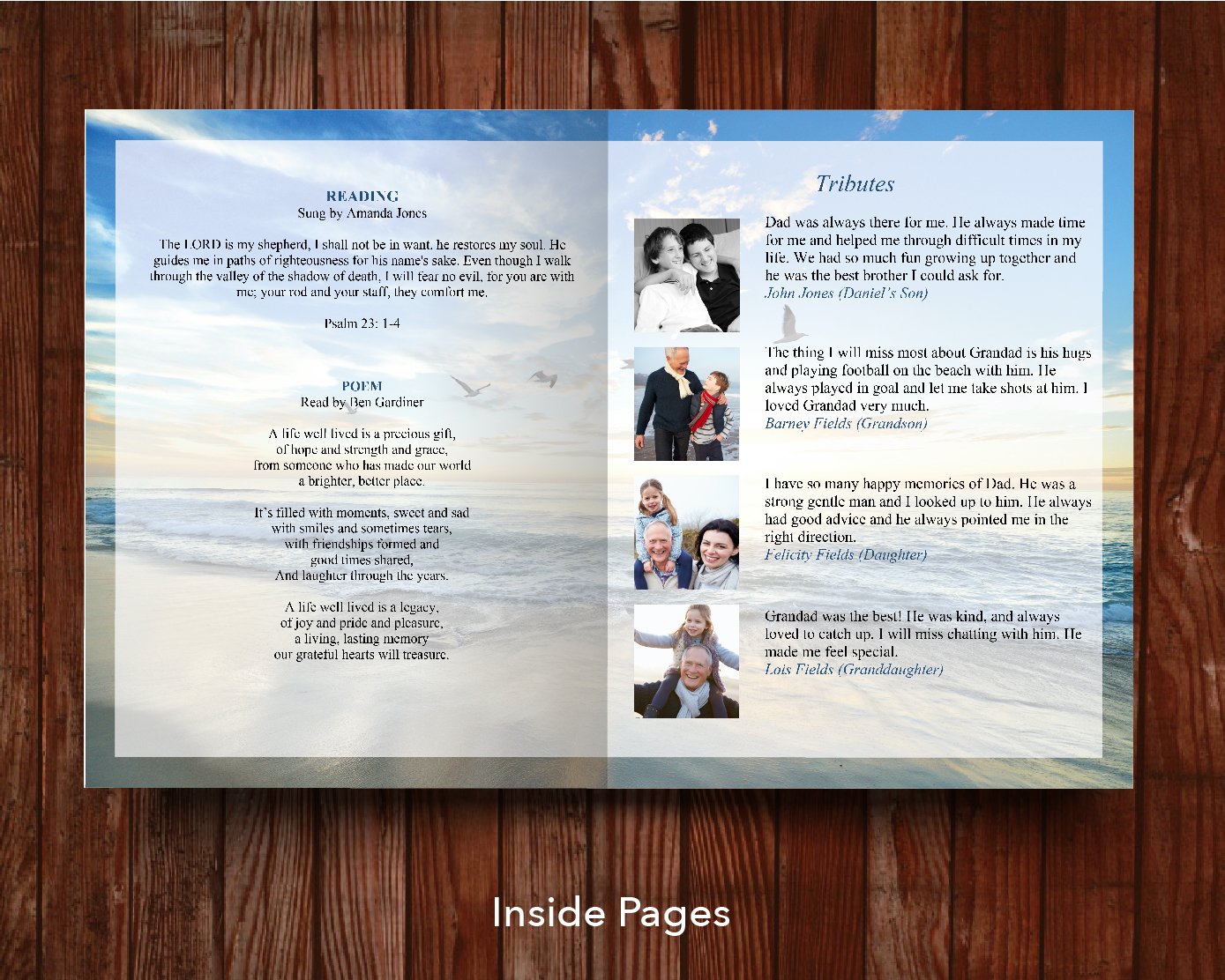 8 Page Beach Funeral Program Template (11 x 17 inches)