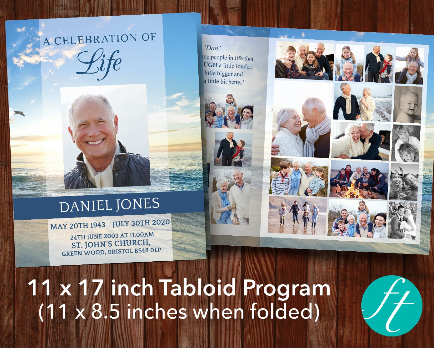 8 Page Beach Funeral Program Template (11 x 17 inches)