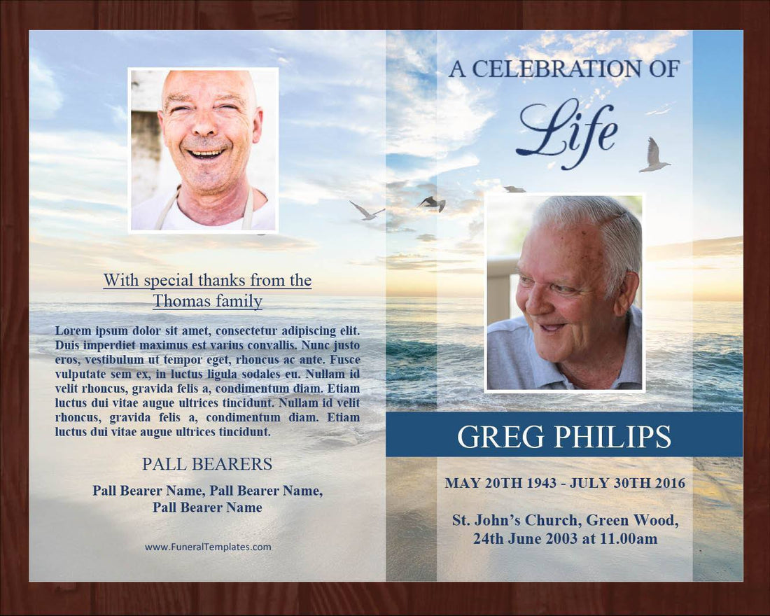 8 Page Beach Funeral Program Template + Prayer Card – Funeral Templates