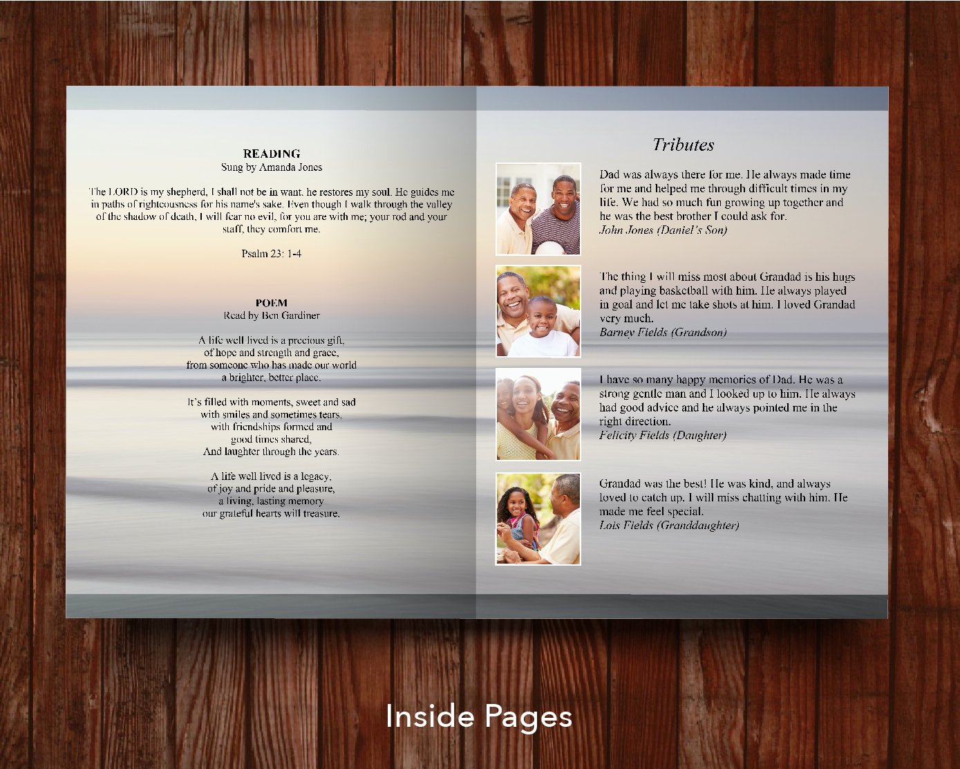 8 Page Beach Sunset Funeral Program Template (11 x 17 inches)
