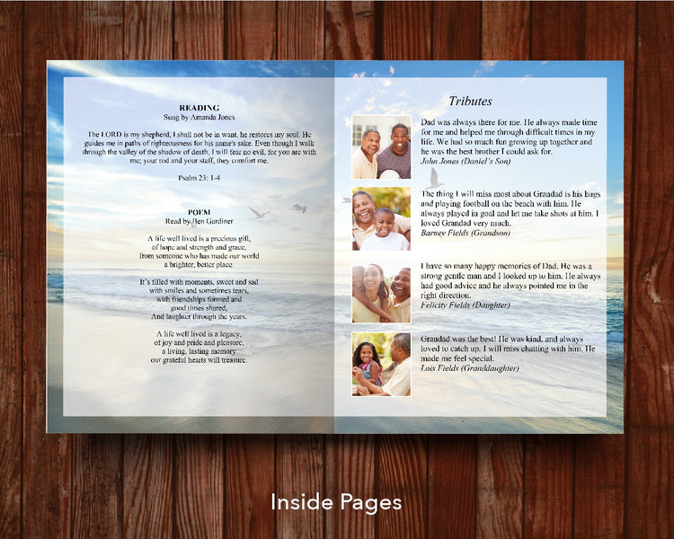 8 Page Beach View Funeral Program Template (11 x 17 inches) – Funeral ...